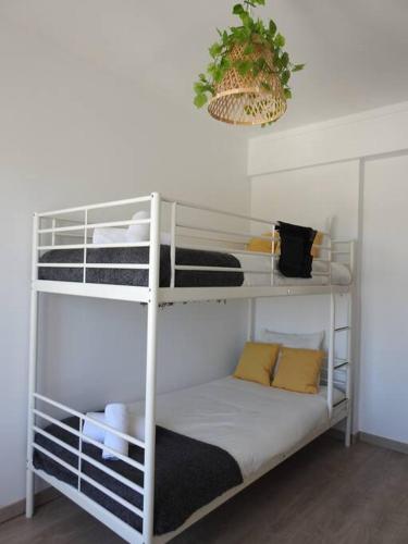 a bedroom with two bunk beds with a potted plant at Seacastle Residence Peniche in Atouguia da Baleia