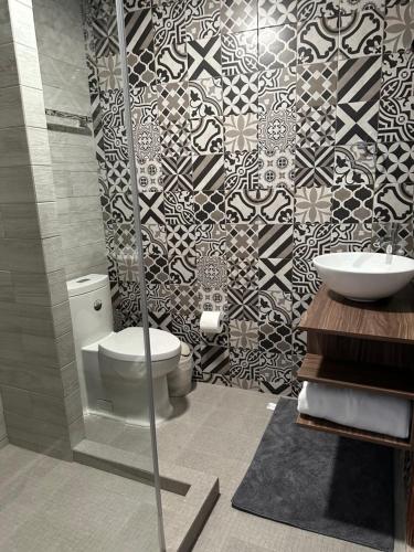 a bathroom with a toilet and a sink at Casa Praxedis in Santiago