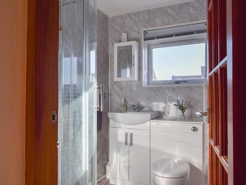 a bathroom with a sink and a toilet and a window at Harbour View House in Anstruther