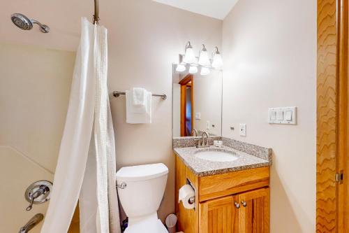 a bathroom with a toilet and a sink and a shower at Trail Creek 20 in Killington