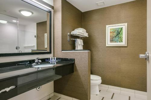 a bathroom with a sink and a mirror and a toilet at Fairfield Inn & Suites by Marriott Columbia in Columbia