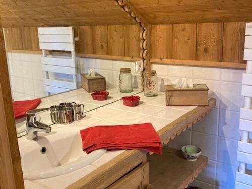 a bathroom with a sink and a counter top at Appartement au centre Les Gets, 3 étoiles, 3 pers, proche télécabines et école de ski - FR-1-671-6 in Les Gets