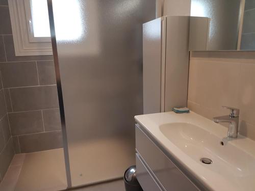 a bathroom with a sink and a shower at Appartement Les Gets, 3 pièces, 6 personnes - FR-1-671-228 in Les Gets