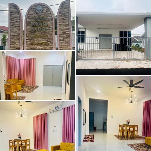 a collage of photos of a living room and dining room at Hayyan Homestay Kuala Lipis in Kuala Lipis
