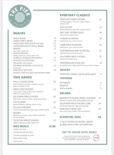 a picture of the menu for the peasy classics at Absolute Beachfront at the Pier Glenelg in Adelaide
