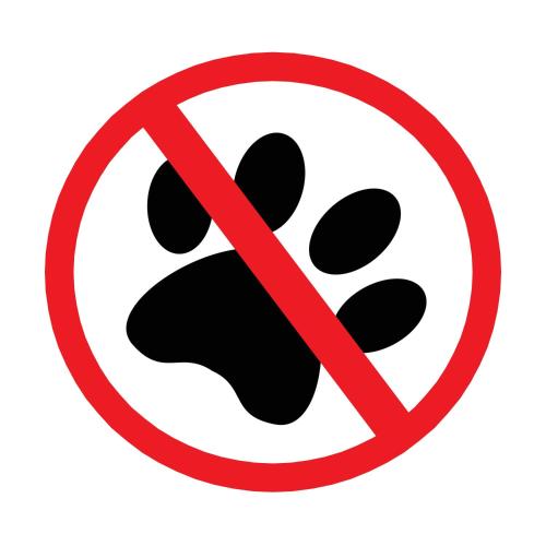 a red crossed out stop sign with a paw footprint at Ski Village Funäsdalen in Funäsdalen