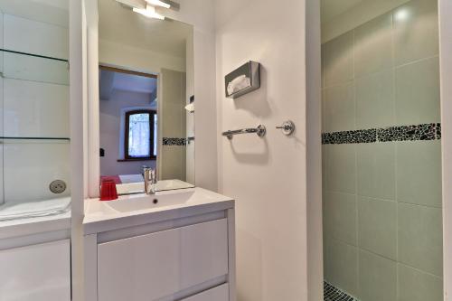バニョル・アン・フォレにあるBastide de l'Ovalieの白いバスルーム(シンク、シャワー付)