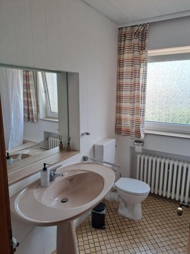 a bathroom with a sink and a toilet at In der Heide in Löhne