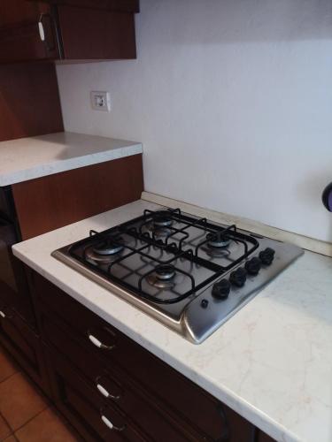 a stove top oven sitting on top of a kitchen counter at Gli Aristogatti in Campo Tizzoro