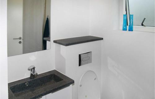 Baño blanco con lavabo y aseo en Lovely Home In Frederikshavn With Kitchen, en Frederikshavn