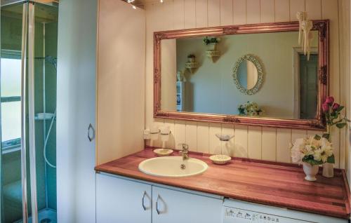 ein Bad mit einem Waschbecken und einem Spiegel in der Unterkunft Awesome Home In Sby With 3 Bedrooms And Wifi in Sæby