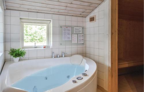 HalsにあるAwesome Home In Hals With 3 Bedrooms, Sauna And Wifiの窓付きのバスルーム(白いバスタブ付)