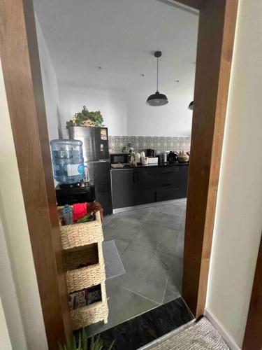 a view of a kitchen with a counter and a kitchen at Newly refurbished flat,Marble floors.Central Cairo in Cairo