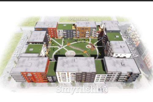 a rendering of the proposed redevelopment of the campus at A modern & homely apartment in Reykjavík
