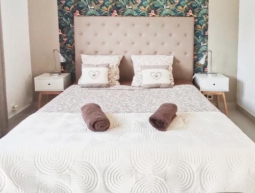 En eller flere senge i et værelse på Superbe 2 pièces meublées 35 m2, climatisé, piscine, parking, jardin, calme, 10 mn pont du Gard #4