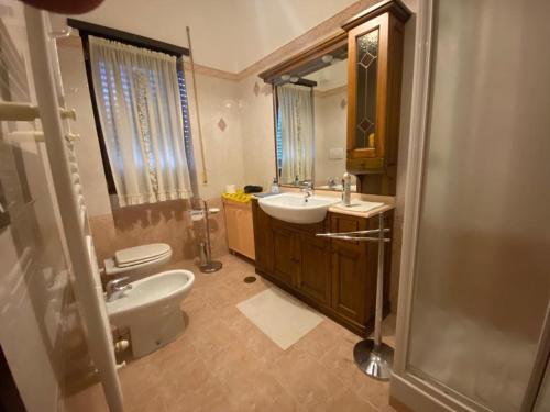 ein Bad mit einem Waschbecken, einem WC und einer Dusche in der Unterkunft Polly Garden in Rom