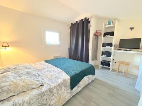 une chambre avec un lit et une télévision dans l'établissement APPARTEMENT 4 personnes - 500 m plage - 4GOEL53, au Barcarès