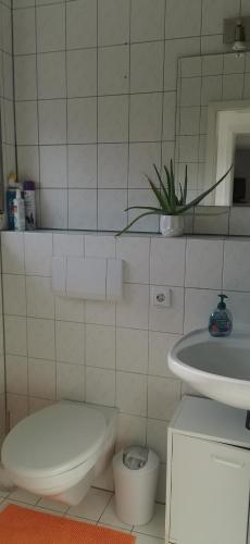 a bathroom with a toilet and a sink at Maison Room in Karlsruhe