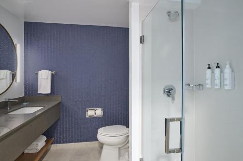 a bathroom with a toilet and a sink and a shower at Fairfield Inn and Suites by Marriott Winchester in Winchester