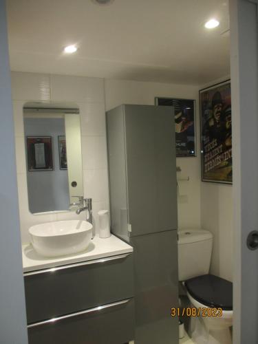 een badkamer met een wastafel en een toilet bij STUDIO ORANGE CINEMATIC 59 in Charleville-Mézières
