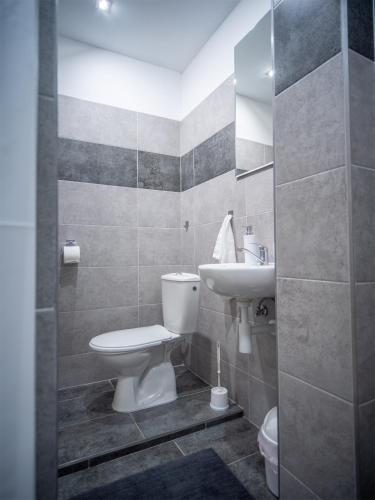 a bathroom with a toilet and a sink at Mendi in Štúrovo