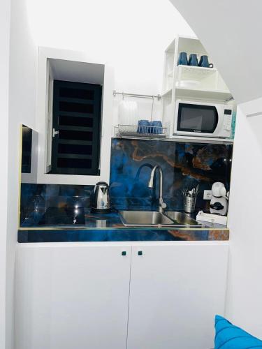 a small kitchen with a sink and a microwave at Alex mary home in Naples