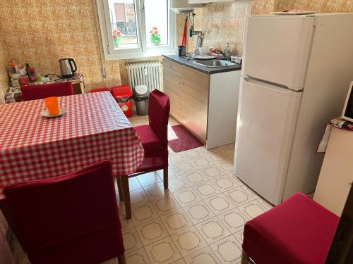 una cucina con tavolo e frigorifero bianco di Venice Star House a Marghera