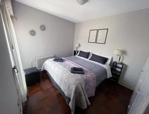 a bedroom with a large bed with a purple blanket at Mendoza Your Apart in Mendoza