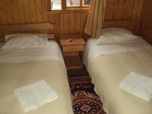 a room with two beds and a window at Hosteria Rayen in La Junta