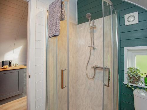 a shower with a glass door in a bathroom at Knowstone-uk40034 in East Anstey