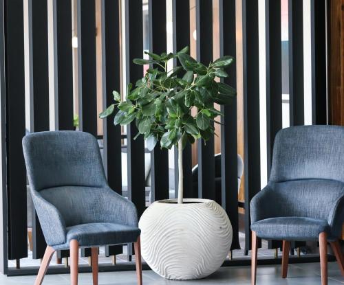 two chairs and a plant in a vase in a room at Crowne Plaza Marlow by IHG in Marlow