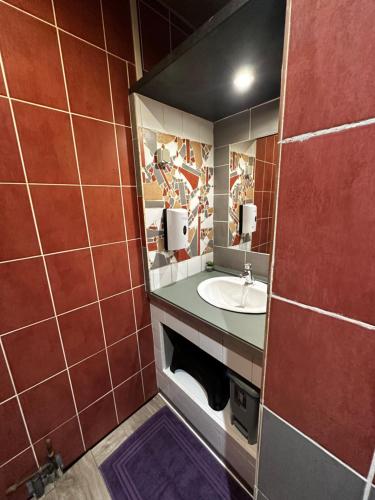La salle de bains est pourvue d'un lavabo et d'un miroir. dans l'établissement LA DRYADE, 