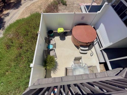 an overhead view of a basketball hoop on a house at Squirrel View Hot tub BBQ Patio Shuffle Board in Oakhurst