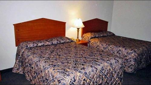 a hotel room with two beds and a lamp at Studio 7 Harker Heights in Harker Heights