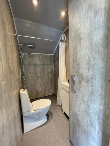 a bathroom with a toilet and a sink at Eldhuset 1928 in Eidsbygda