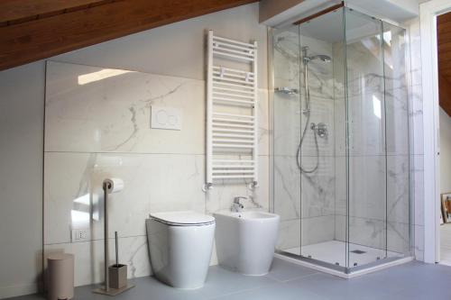 a bathroom with a shower and a toilet and a sink at Bene39 in Turin