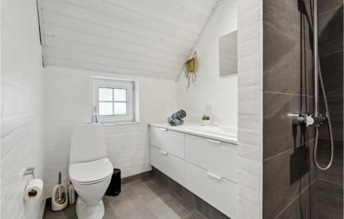a bathroom with a toilet and a sink at Gorgeous Home In Ulfborg With Private Swimming Pool, Can Be Inside Or Outside in Øby