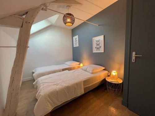 a bedroom with two beds in a room at Le chaleureux. Maison à 2 pas du centre ville/proche du zoo de Beauval in Contres