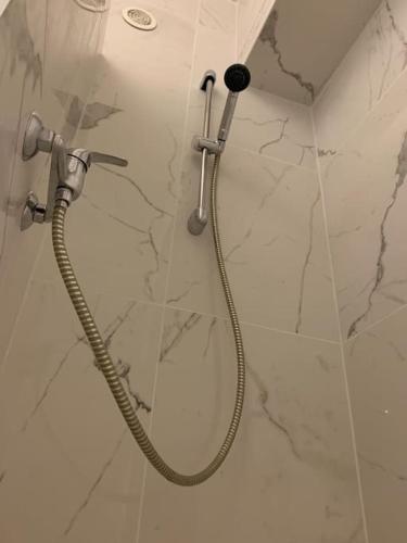 une douche avec un tuyau dans une salle de bain dans l'établissement Studio indépdt centre ville 300m du lac d’Annecy, à Veyrier-du-Lac