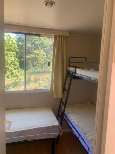 two bunk beds in a room with a window at Chalet -O Solar in Arouca