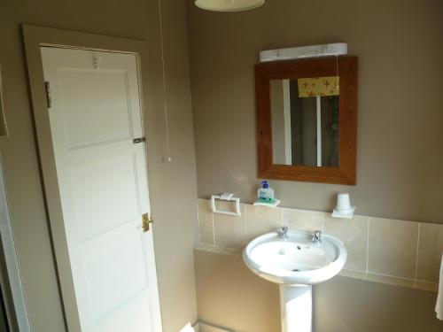 a bathroom with a white sink and a mirror at Greenlaw Guest House in Gretna Green