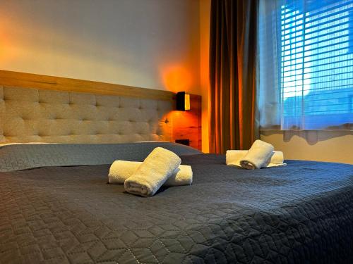 sypialnia z łóżkiem z 2 poduszkami w obiekcie Slovensky raj D2 w mieście Hrabušice