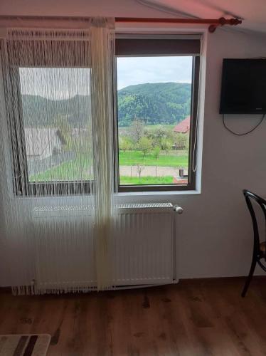 a room with a window with a radiator and a television at Casa Popa in Gura Humorului