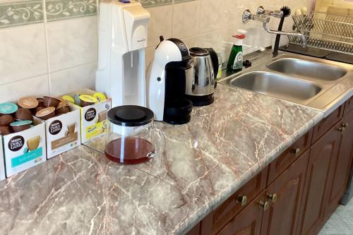 a kitchen counter with a mixer and a sink at The Luxo Wine Museum Hotel in Kaba