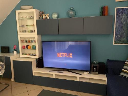 Televisyen dan/atau pusat hiburan di Villa con porticato sul prato
