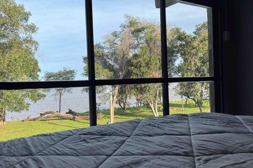 亞佩尤的住宿－Pura Vida，一间卧室设有窗户,享有水景