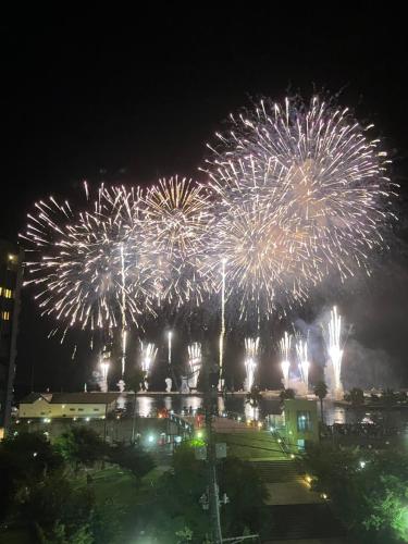 a firework display at night in a city at Marina Bay Atami in Atami