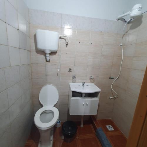 a bathroom with a toilet and a sink at Basic Apart in Paso de los Libres