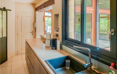 eine Küche mit einem Waschbecken und einem Fenster in der Unterkunft Nice Home In Casseneuil With Outdoor Swimming Pool in Casseneuil
