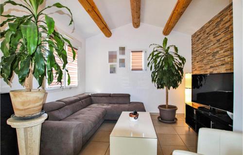 sala de estar con sofá y 2 macetas en Gorgeous Home In Aubignan, en Aubignan